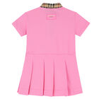 Younger Girls Pink Checkered Polo Dress, 1, hi-res