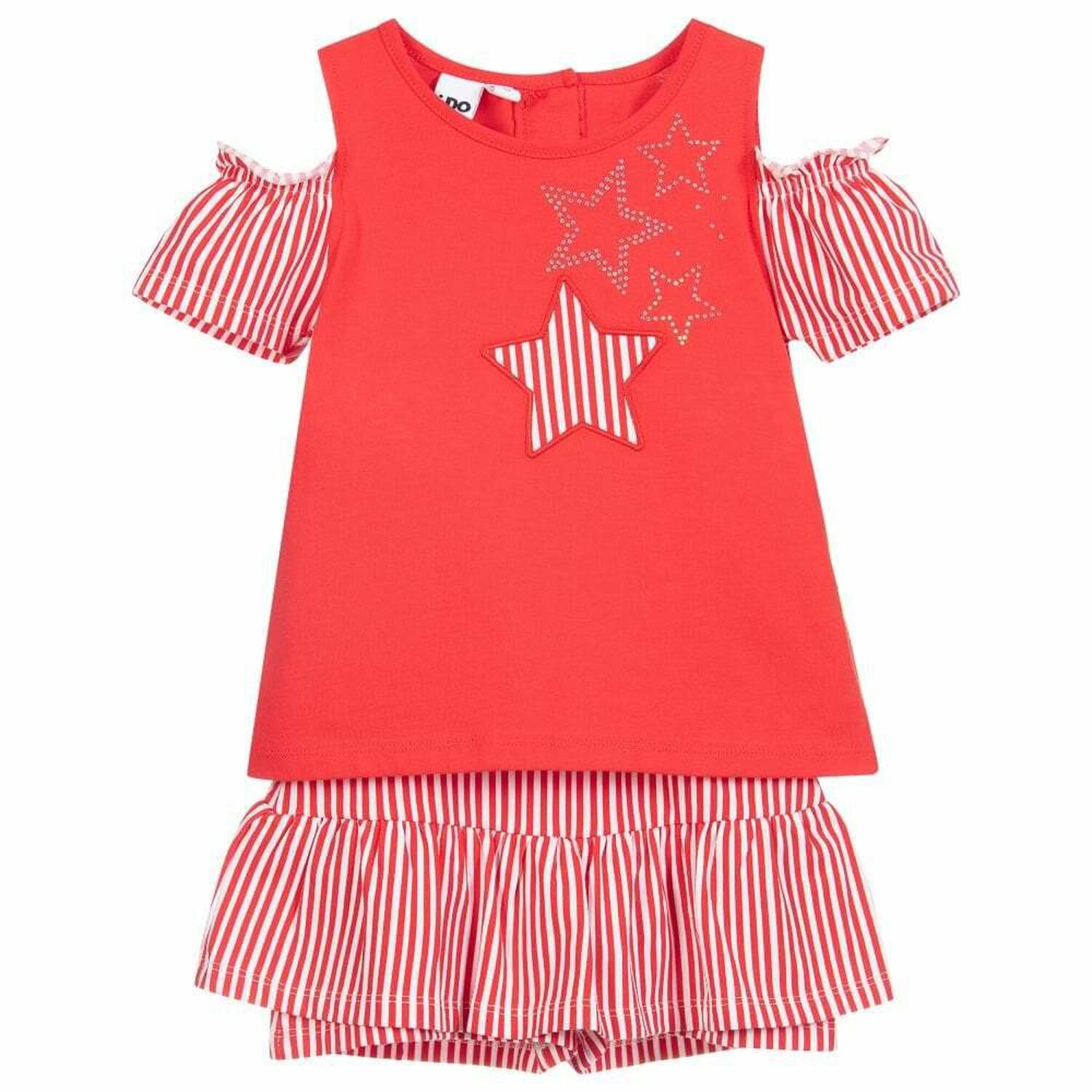Girls Red & White Short Set, 1, hi-res image number null