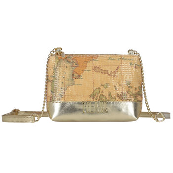 Girls Beige Geo Map Embellished Handbag