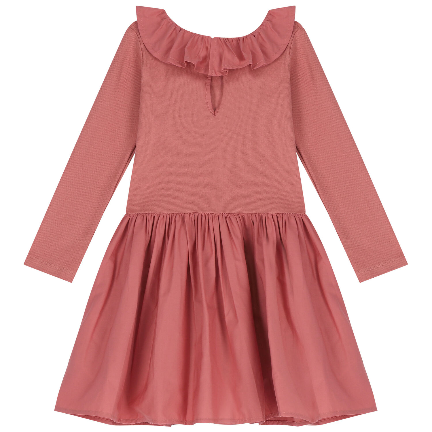 Younger Girls Pink Ruffled Long Sleeve Dress, 1, hi-res