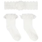 Baby Girls White Headband & Socks Set, 1, hi-res