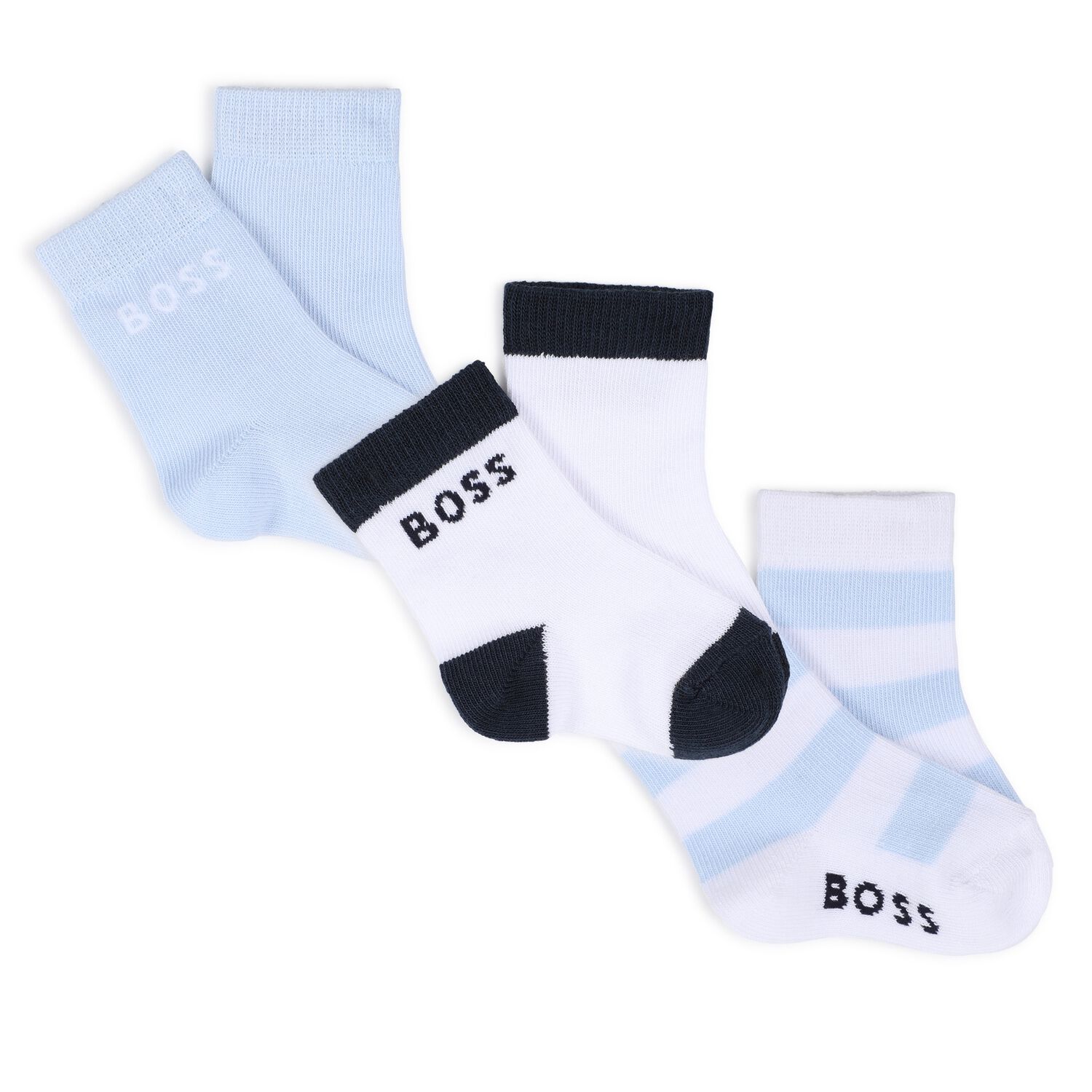 Baby Boys White, Blue & Navy Blue Logo Socks ( 3-Pack ) , 1, hi-res