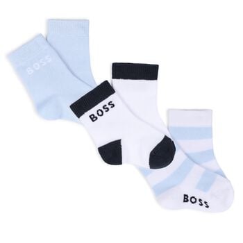 Baby Boys White, Blue & Navy Blue Logo Socks ( 3-Pack ) 