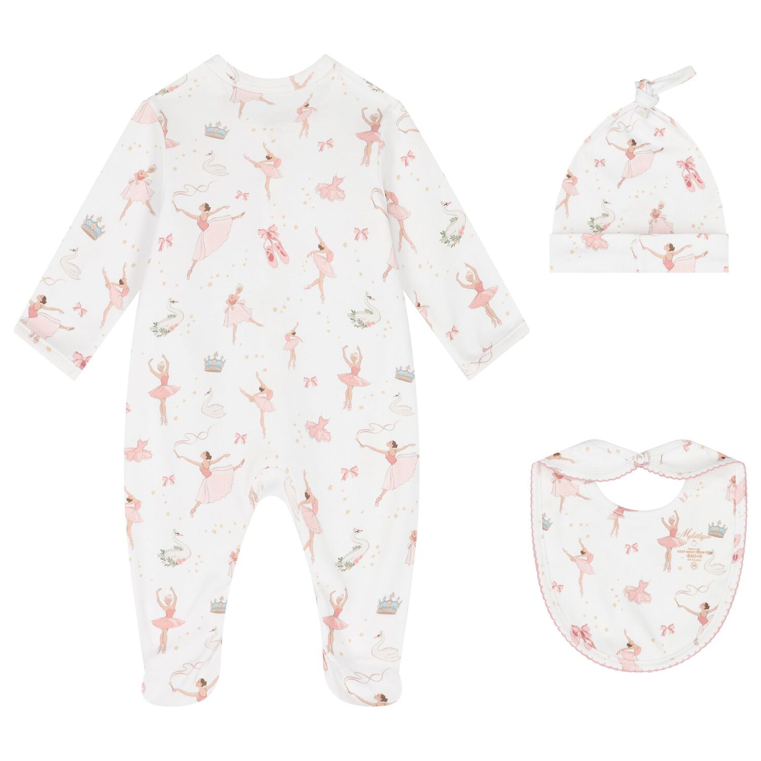 Baby Girls White & Pink Opera Babygrow Set, 1, hi-res image number null
