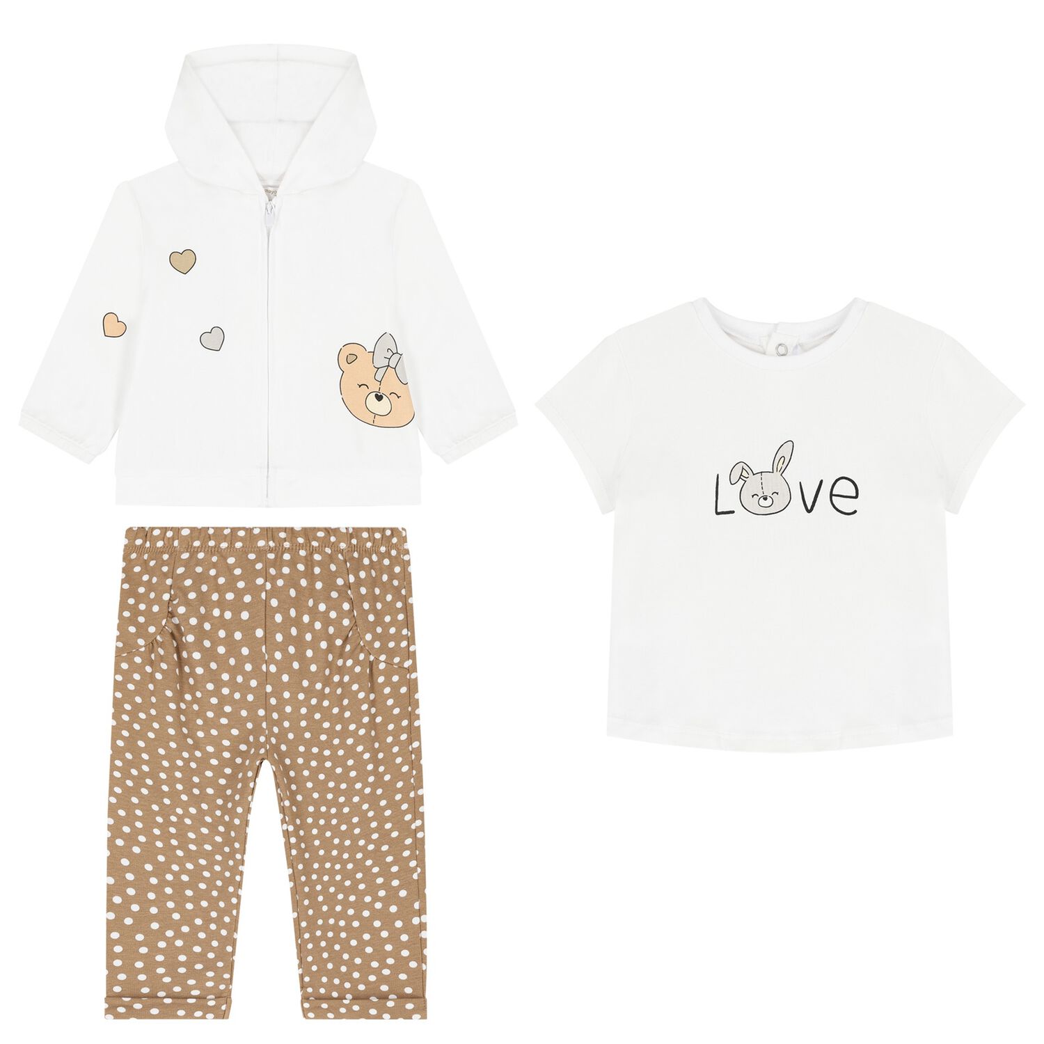 Baby Girls White & Beige Tracksuit Set, 1, hi-res