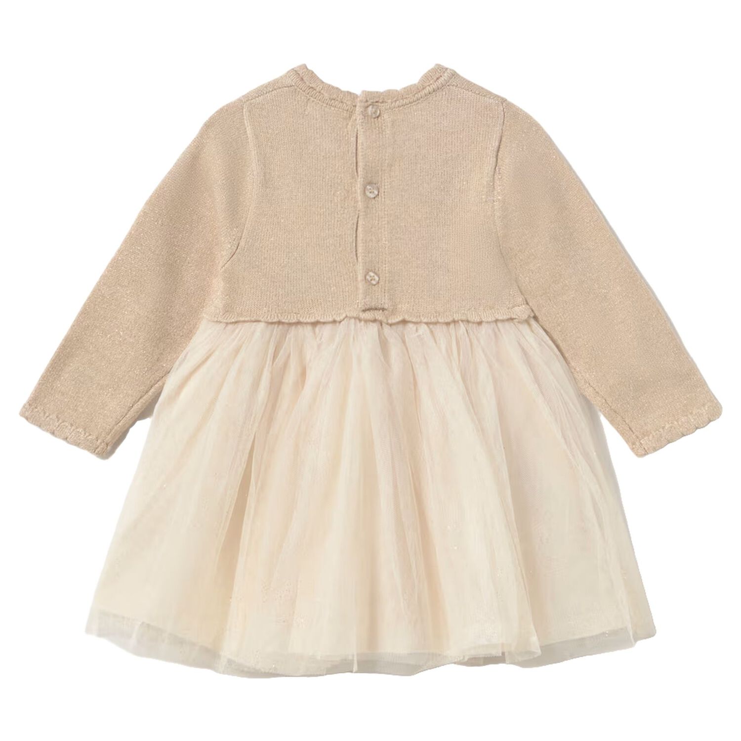Younger Girls Beige & Ivory Tulle Dress, 2, hi-res
