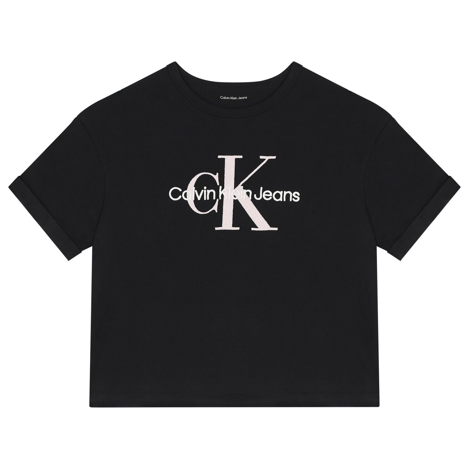 Girls Black Cotton CK Logo T-Shirt, 1, hi-res