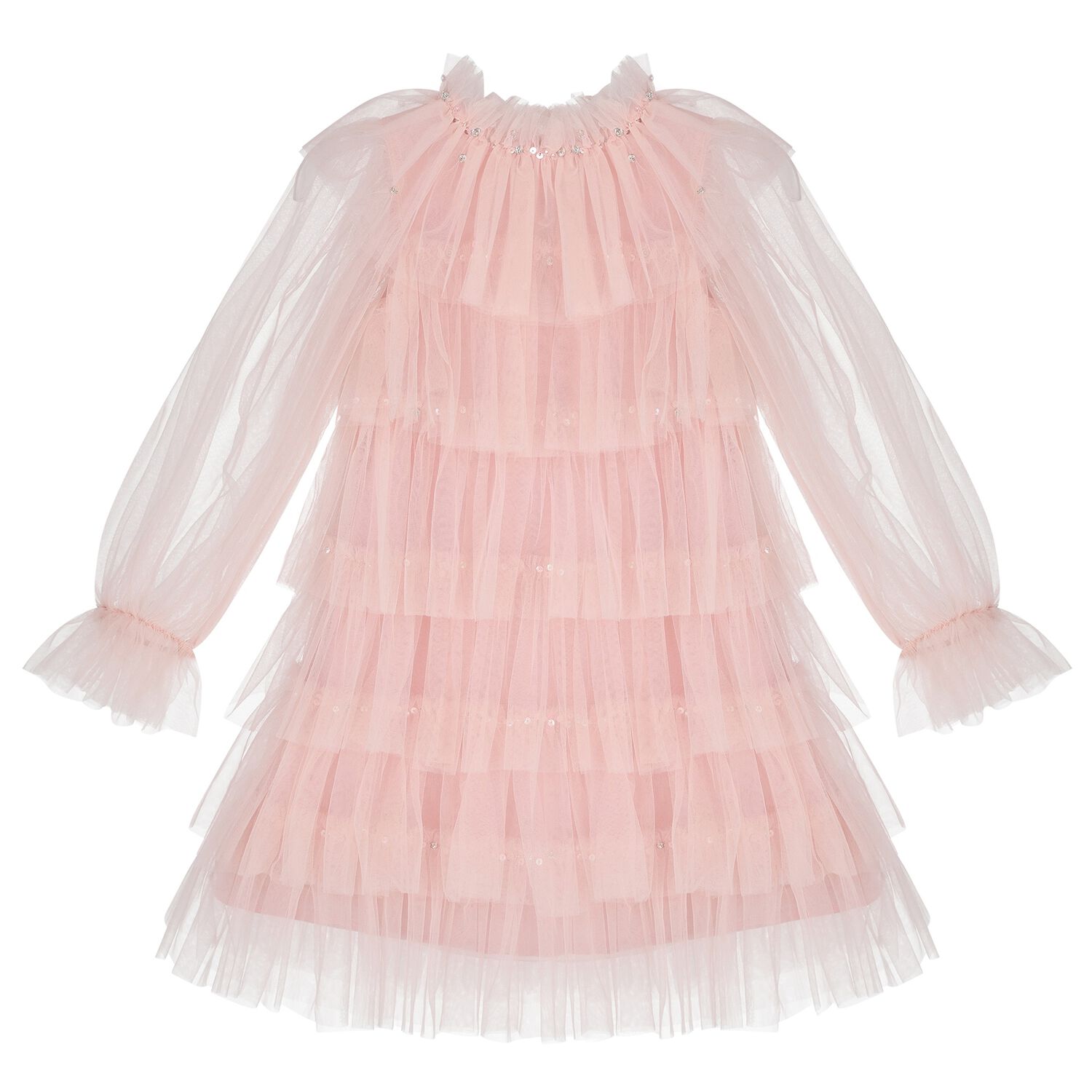 Girls Pink Layered Tulle Dress, 1, hi-res