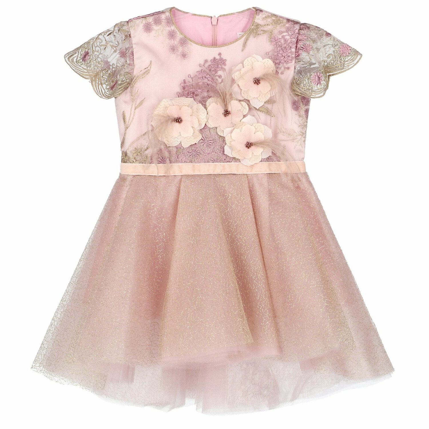 Girls Pink Tulle Special Occasion Dress, 1, hi-res image number null