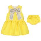 Younger Girls Yellow Bow Satin Dress Set, 1, hi-res