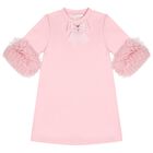 Girls Pink Bow Tulle Ruffle Meryl Dress, 2, hi-res