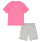 Girls Pink & Grey Logo Shorts Set, 1, hi-res