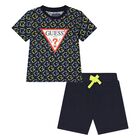 Younger Boys Navy Blue Logo Shorts Set, 1, hi-res