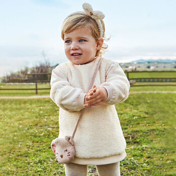 Younger Girls Ivory Sherpa Dress & Bag Set