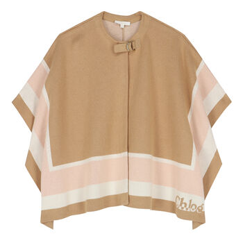 Girls Beige Logo Knitted Cape