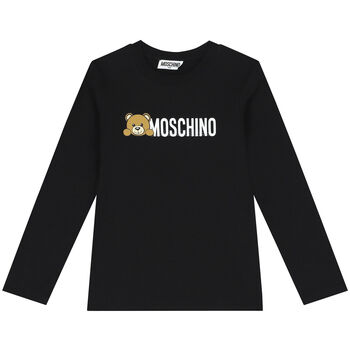 Black Teddy Bear Logo Long Sleeve Top