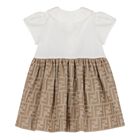 Baby Girls White & Beige FF Logo Dress, 1, hi-res