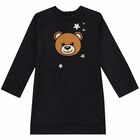 Girls Black Glitter Logo Dress, 2, hi-res