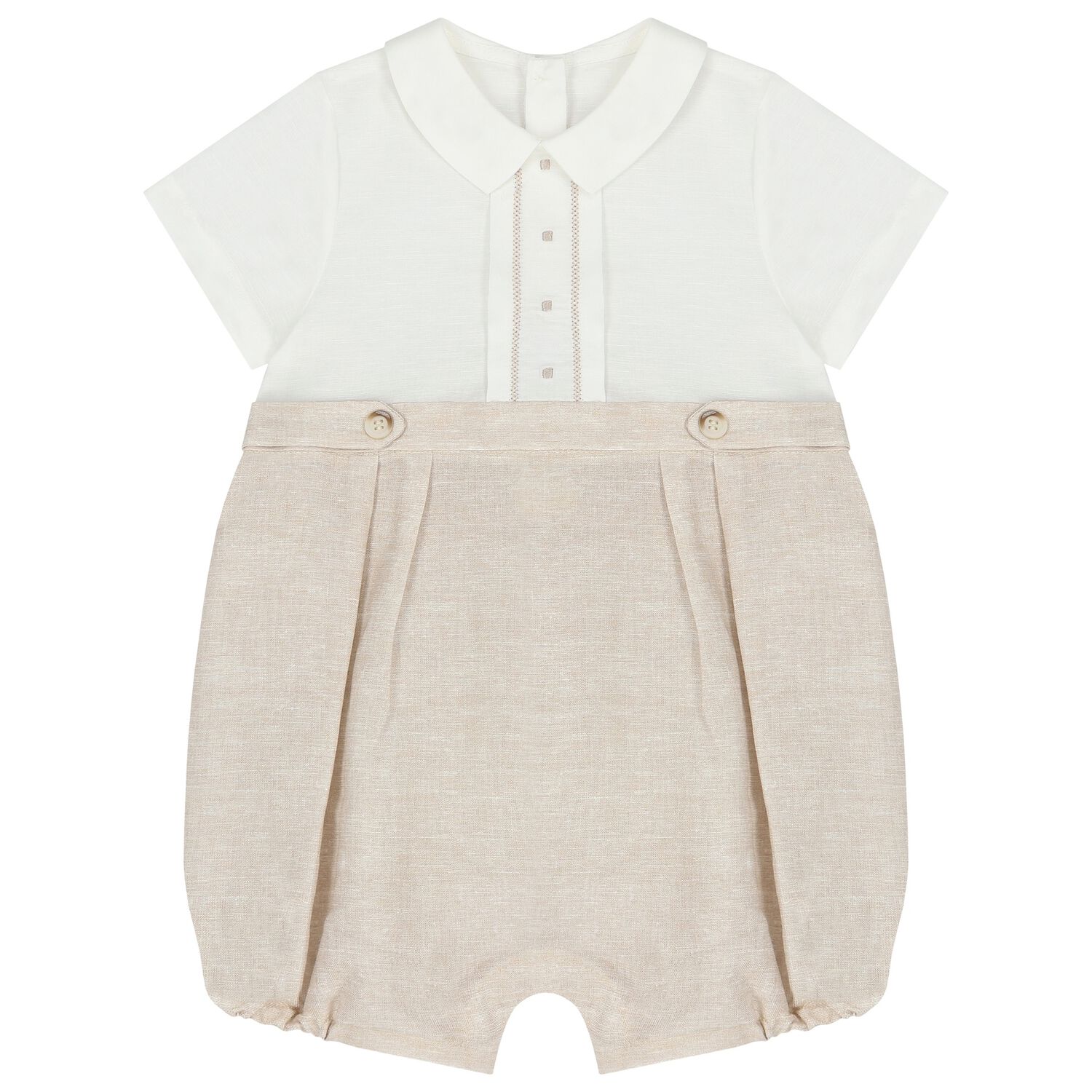 Baby Boys White & Beige Romper, 2, hi-res
