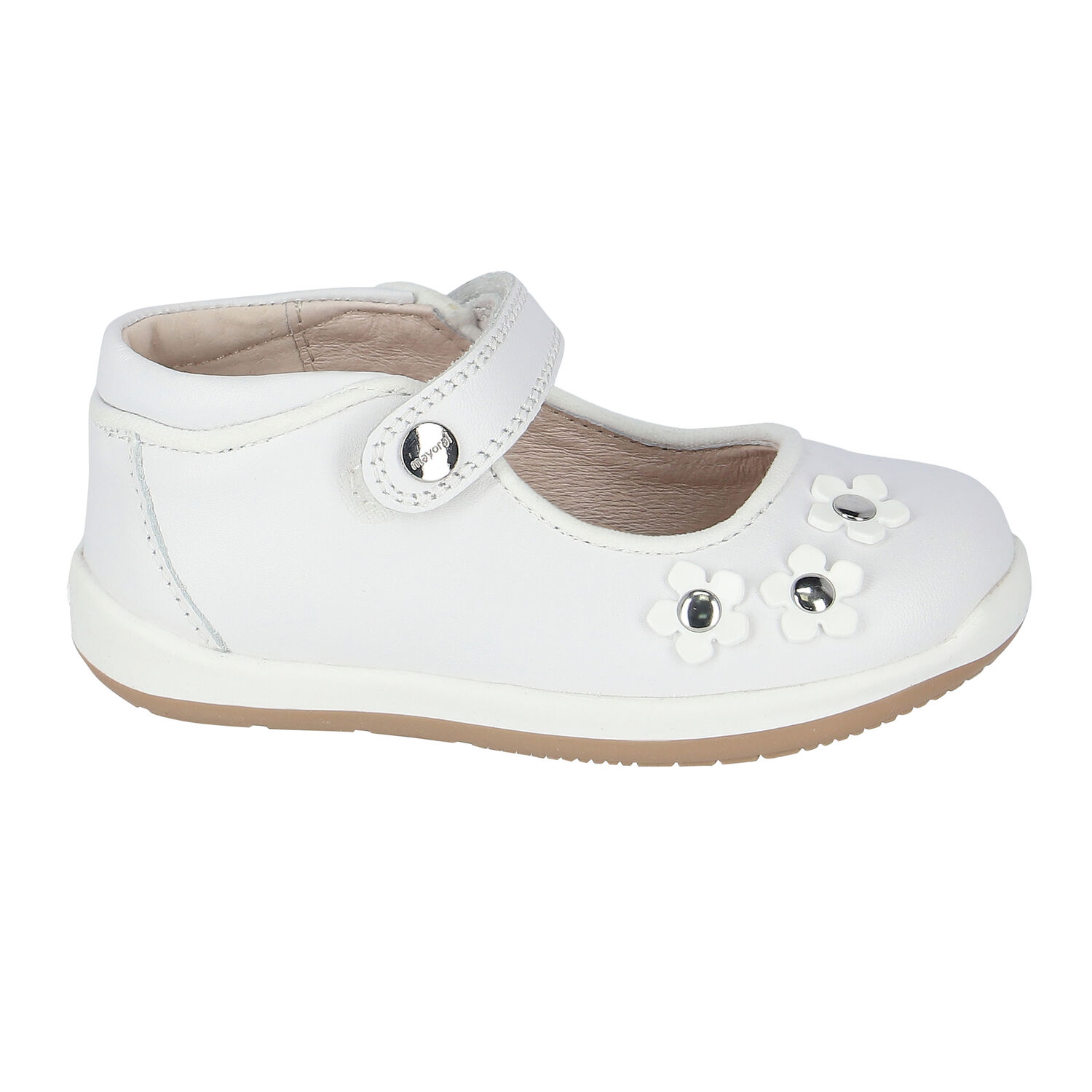 Baby Girls White Flower Shoes, 1, hi-res image number null