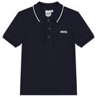 Younger Boys Navy Blue Logo Polo Shirt, 1, hi-res