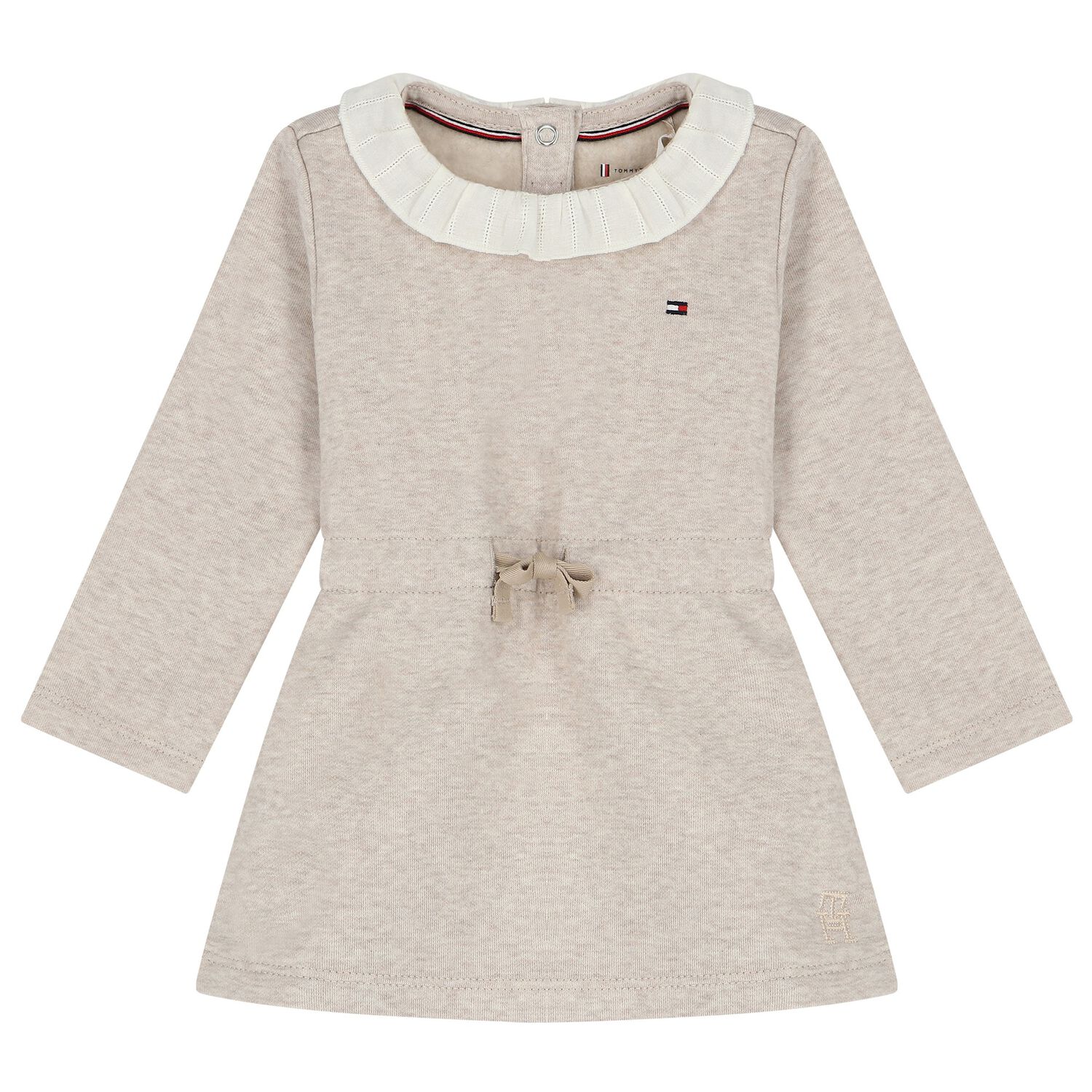 Baby Girls Beige Logo Dress, 1, hi-res