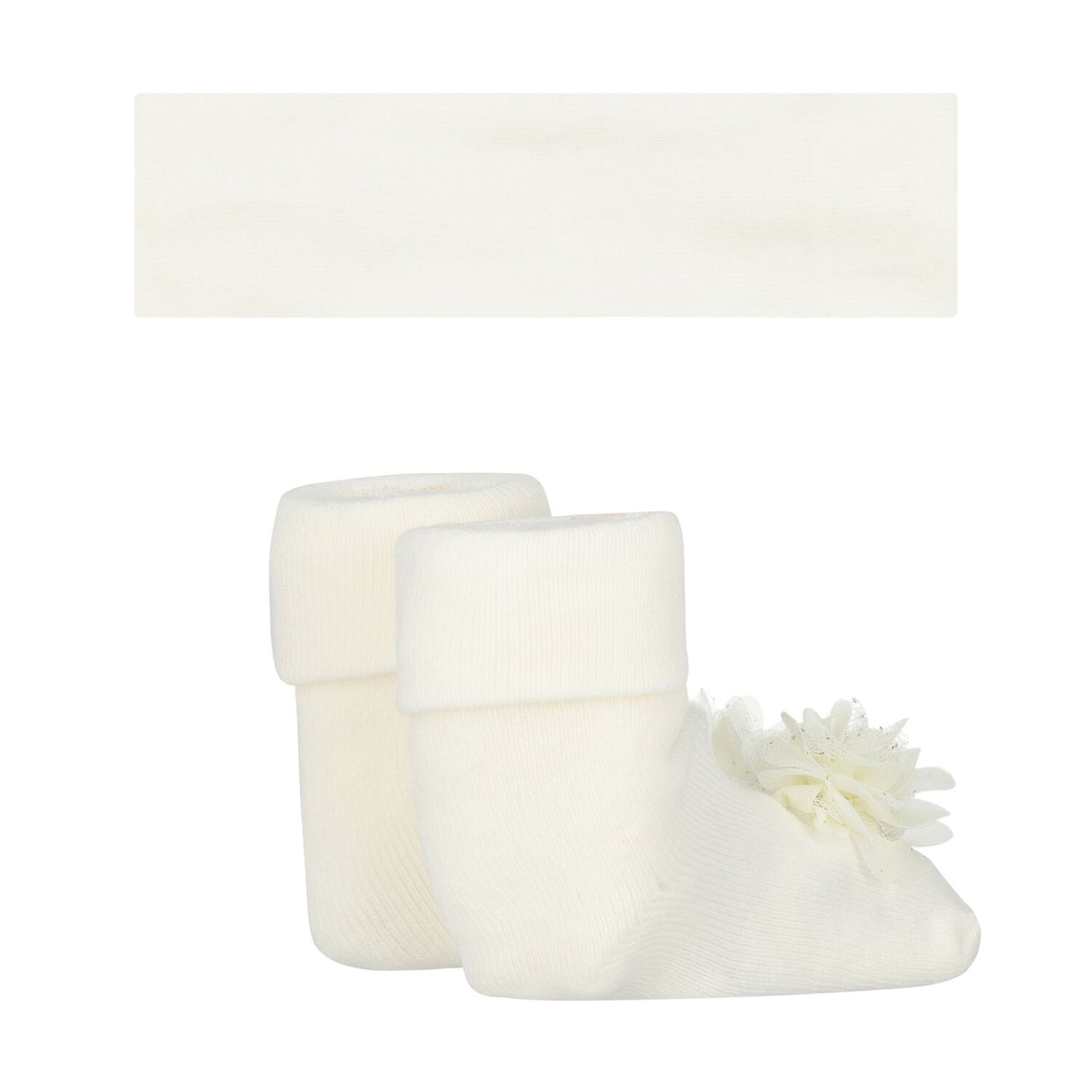 طقم  بنات ربطة رأس و جوارب باللون العاجي, 1, hi-res