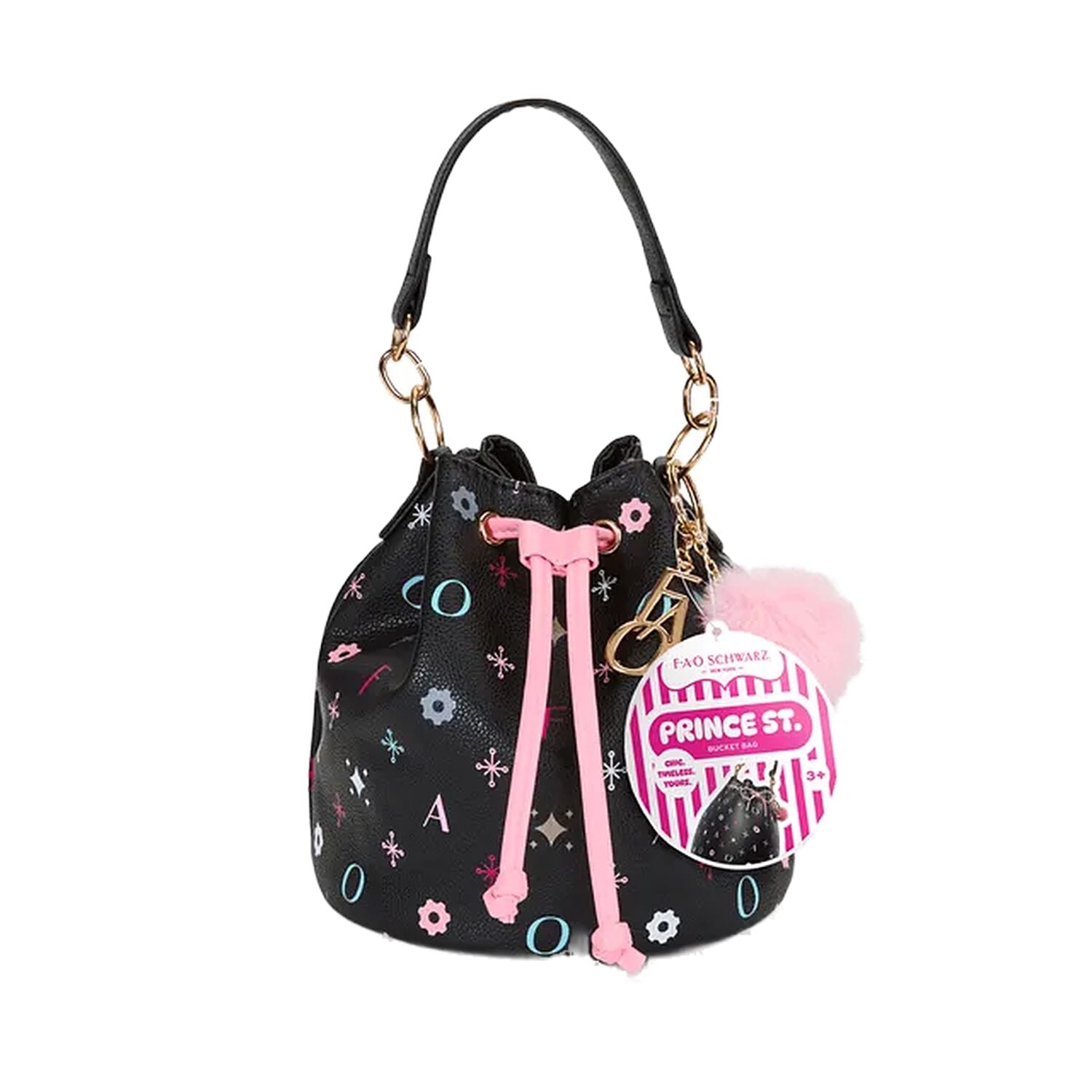 Girls Black & Pink Leather Handbag ( 18CM ), 1, hi-res