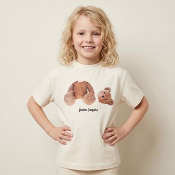 Girls Ivory Teddy Bear Logo T-Shirt