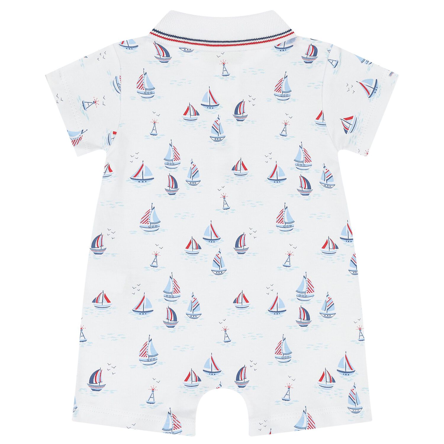Baby Boys White Sailboat Romper, 1, hi-res