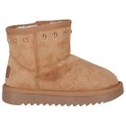 Girls Beige Logo Suede Boots, 1, hi-res
