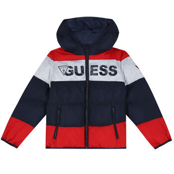 Boys Navy, Grey & Red Logo Puffer Jacket