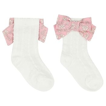Girls White & Pink Bow Socks