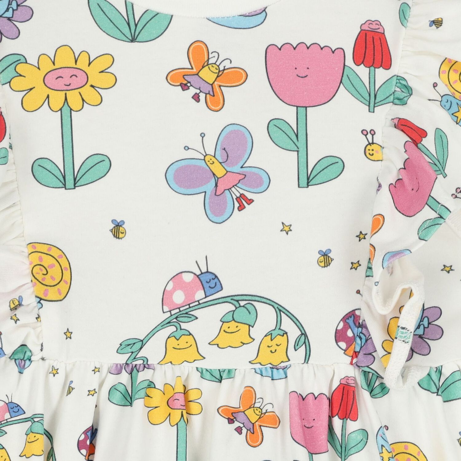 فستان أطفال مكشكش بطبعة الزهور باللون العاجي للبنات, 1, hi-res