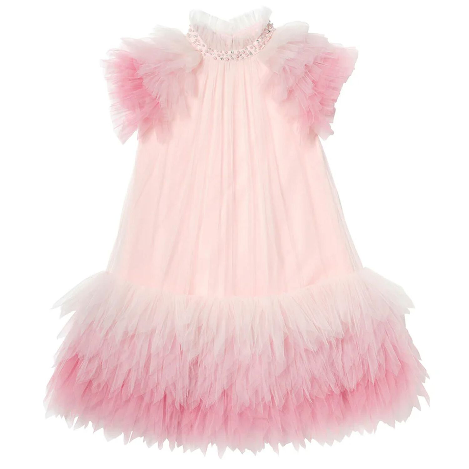 Girls Pink Embellished Tulle Dress, 1, hi-res