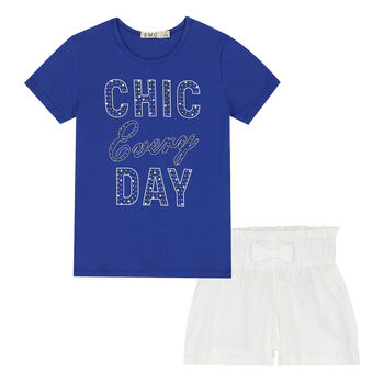 Girls Blue & White Shorts Set