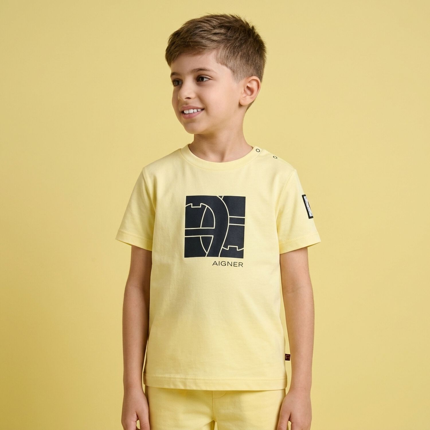 Younger Boys Yellow Logo T-Shirt, 1, hi-res