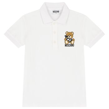 Boys White Teddy Bear Polo Shirt