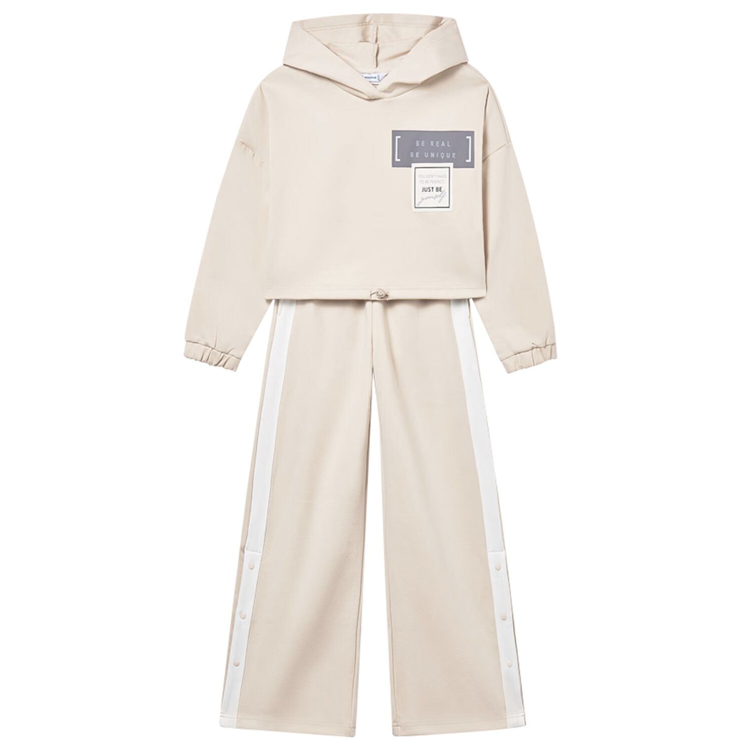 Girls Beige Hooded Tracksuit, 2, hi-res