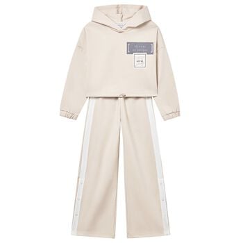 Girls Beige Hooded Tracksuit