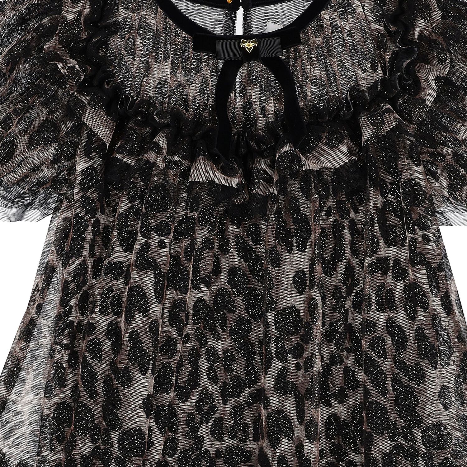 Girls Black & Beige Leopard Tulle Dress, 1, hi-res