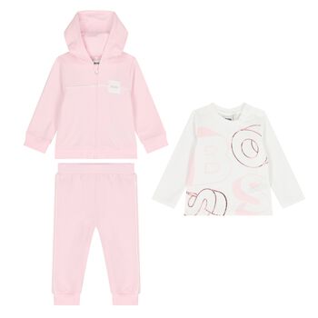 Younger Girls Pink & White Logo Tracksuit Set