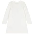 Girls White Teddy Bear Logo Dress, 4, hi-res