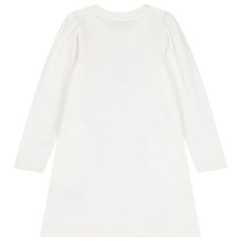Girls White Teddy Bear Logo Dress