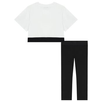 Girls White & Black Logo Leggings Set