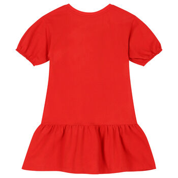 Girls Red Teddy Bear Logo Dress