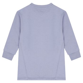 فستان بنات سويت شيرت بالشعار مزين بالزهور باللون الازرق 