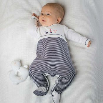 Baby Boys White & Navy Babygrow