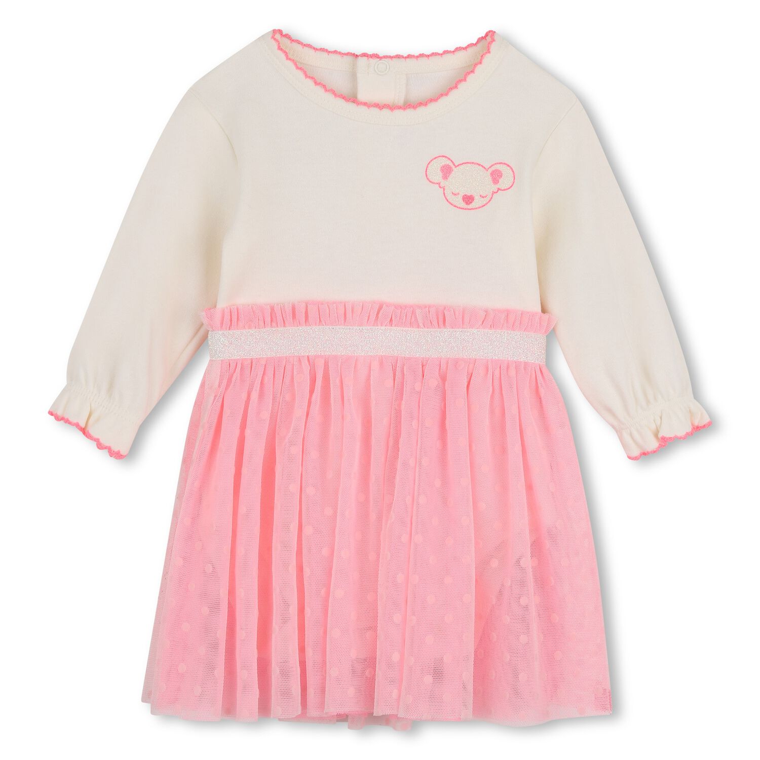 Baby Girls Ivory & Pink Tulle Dress, 1, hi-res