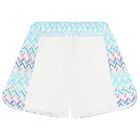 Girls White & Blue Logo Zig Zag Shorts, 1, hi-res